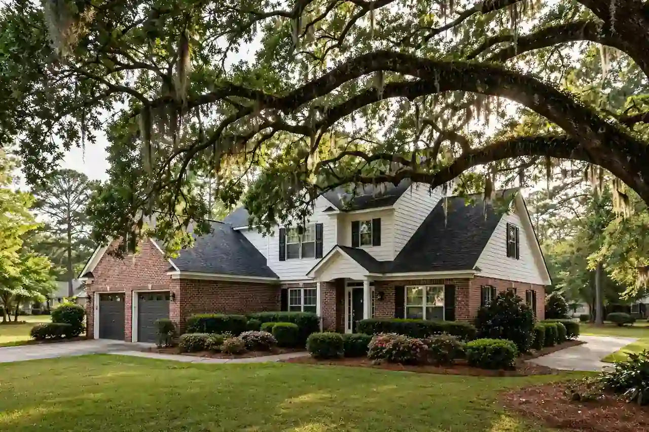 Roofing services work on a home exterior