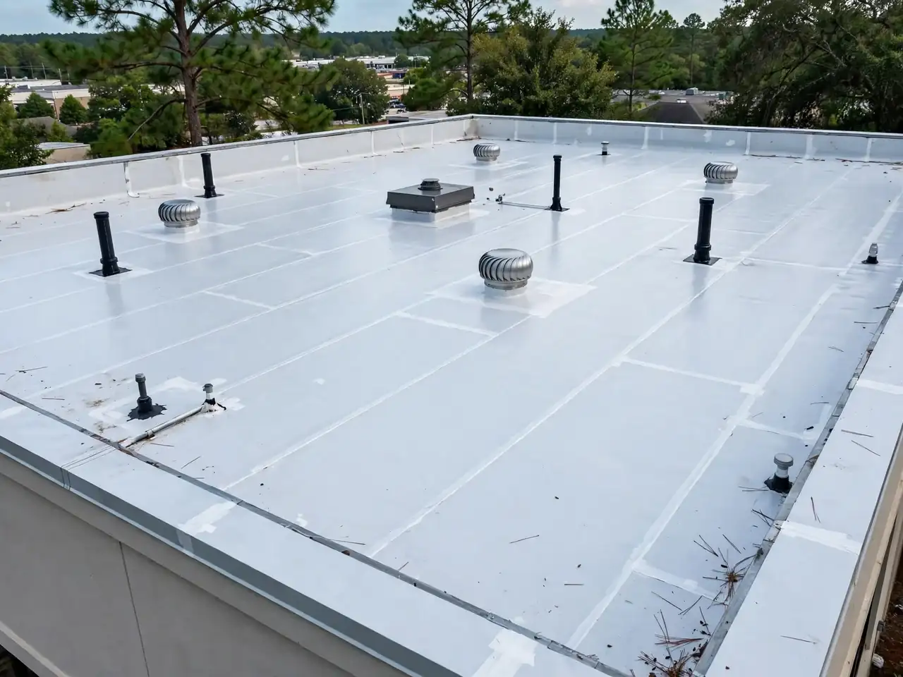 Roofing services work on a home exterior