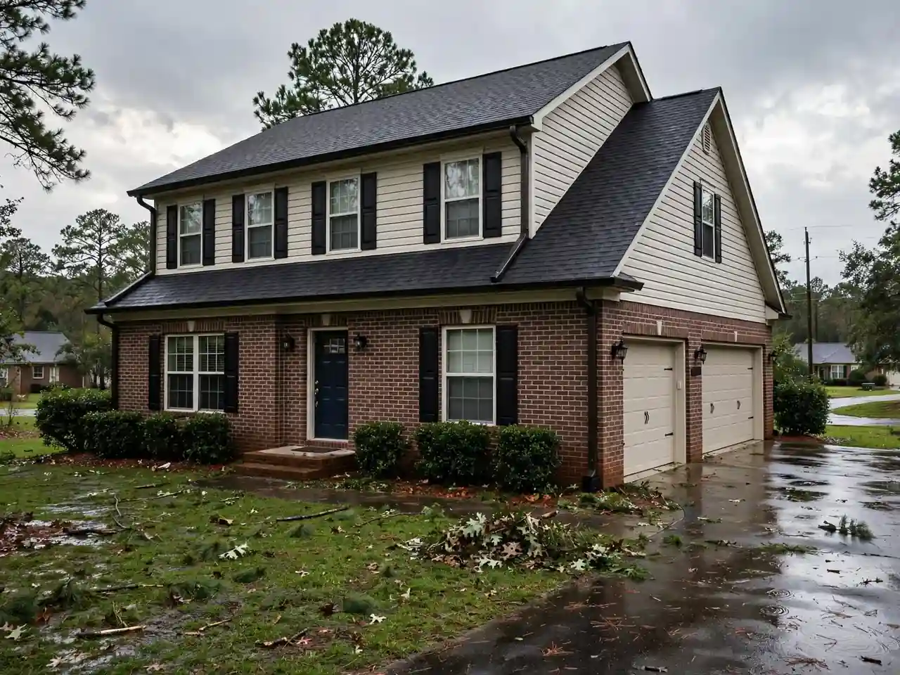 Roofing services work on a home exterior
